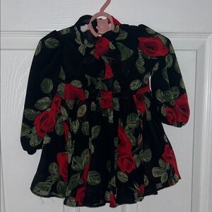 Floral Black and Red Kids Dress